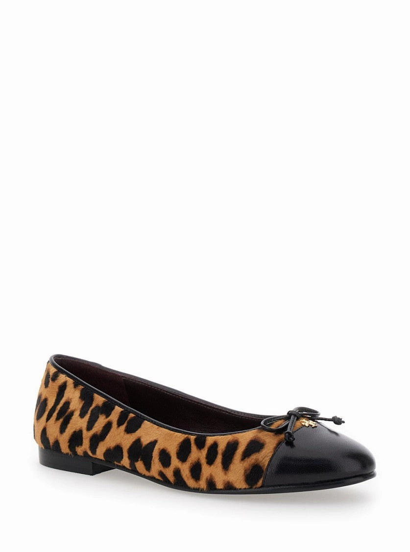 Brown/Leopard Print Cap Toe Ballet Shoes