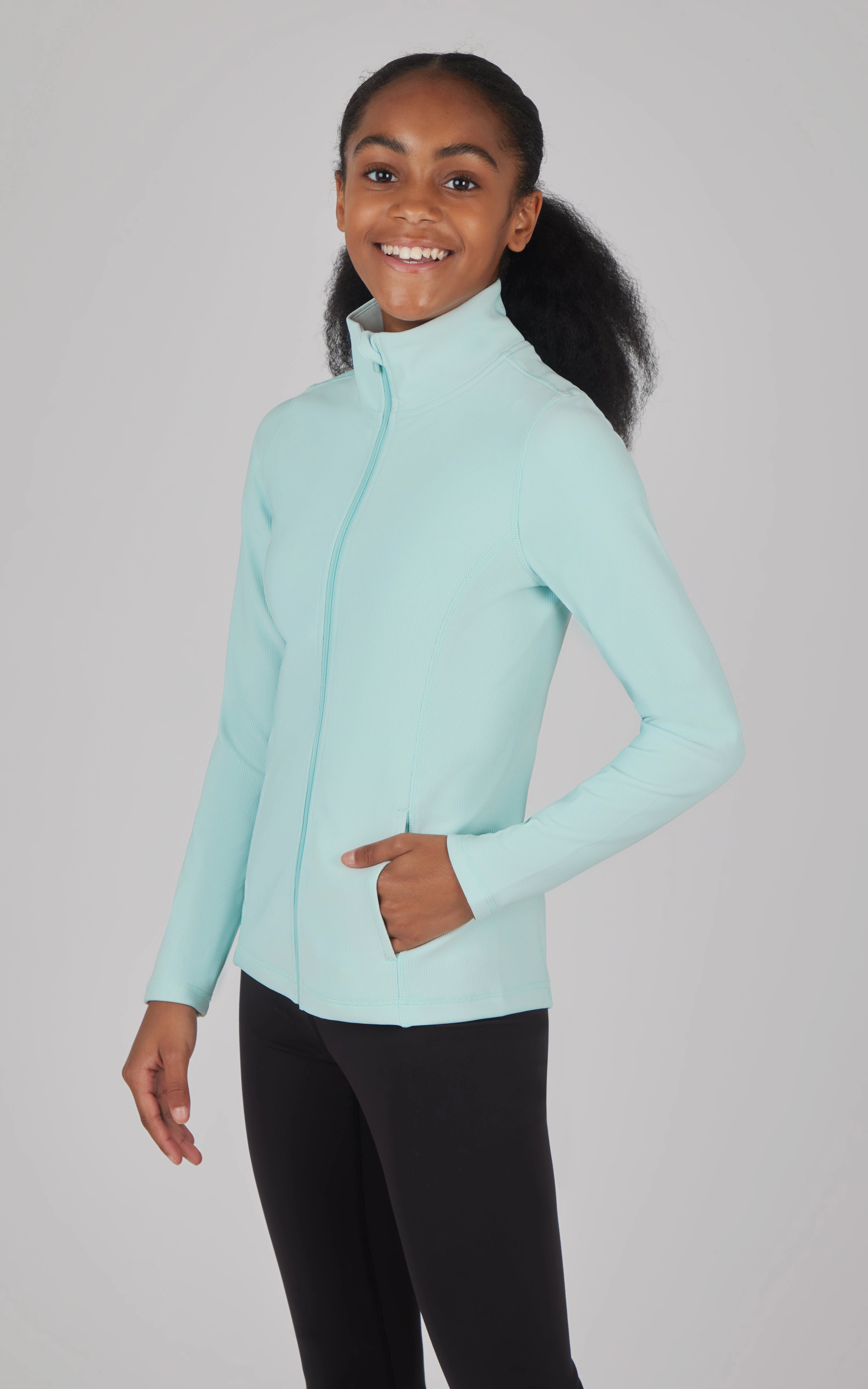 Girls Ribbed Zipper Jacket