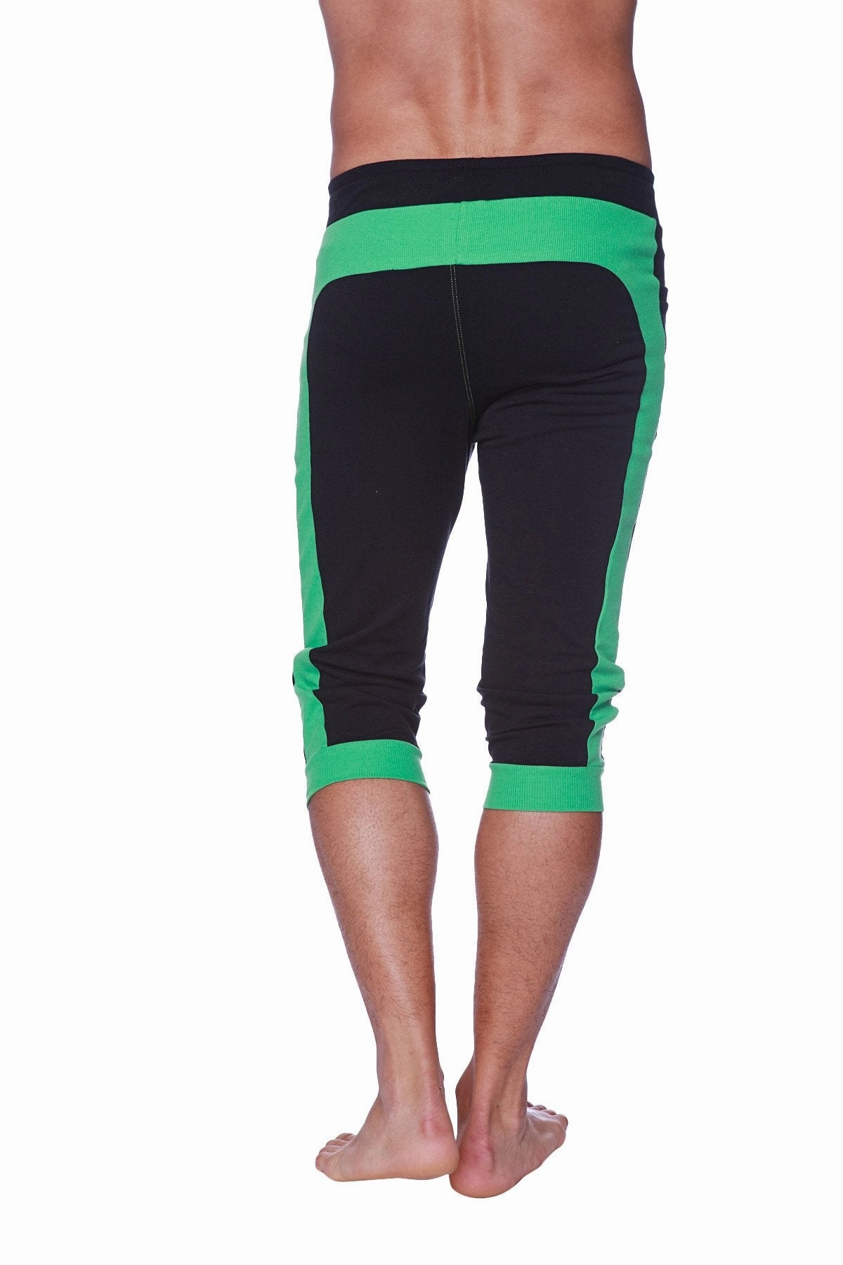 Mens Cuffed Yoga Pants (Black w/Green)